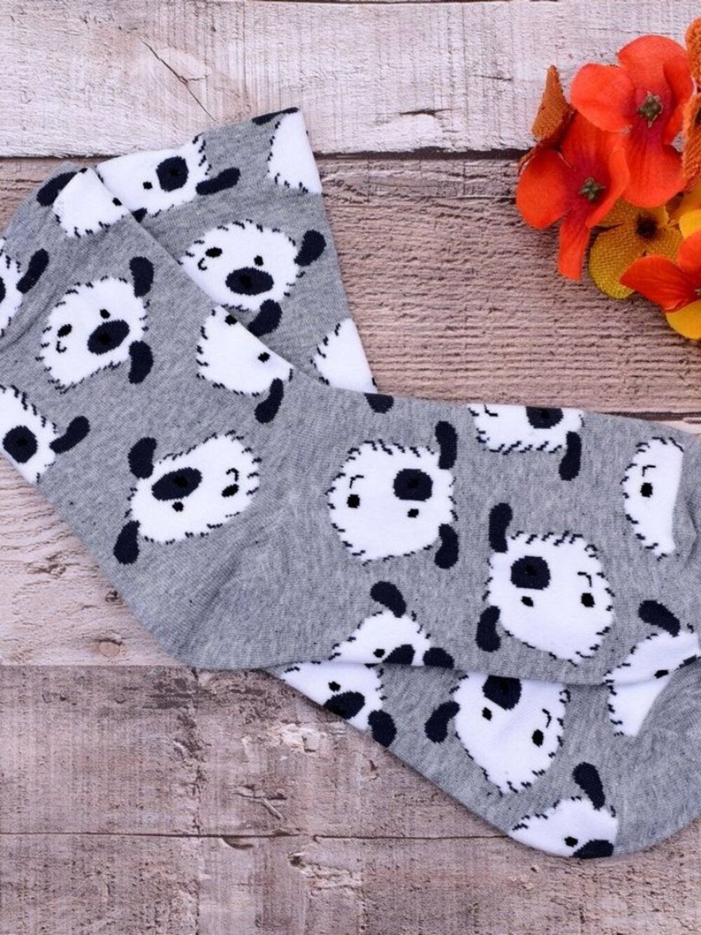 Andi Larose Womens Puppy Dog Pattern Socks White on Gray Gift Packaged